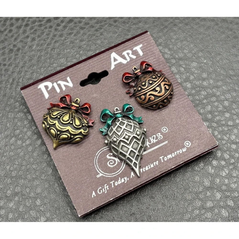 Vintage JJ Ornament Tac Pin Art Set Lot Multi-Color Christmas Holiday Pin